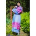 Boho Style Embroidered Maxi Dress Blue with Pink Embroidery